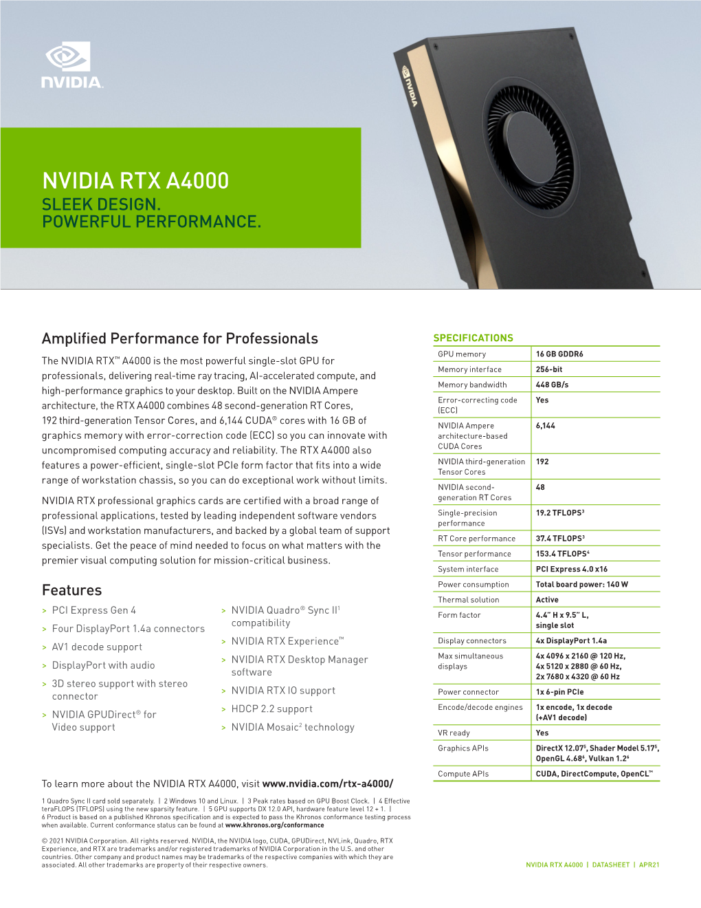 NVIDIA RTX A4000 Datasheet