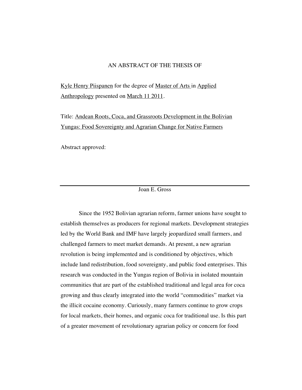 Andean Roots, Coca, and Grassroots Development in the Bolivian Yungas: Food Sovereignty and Agrarian Change for Native Farmers