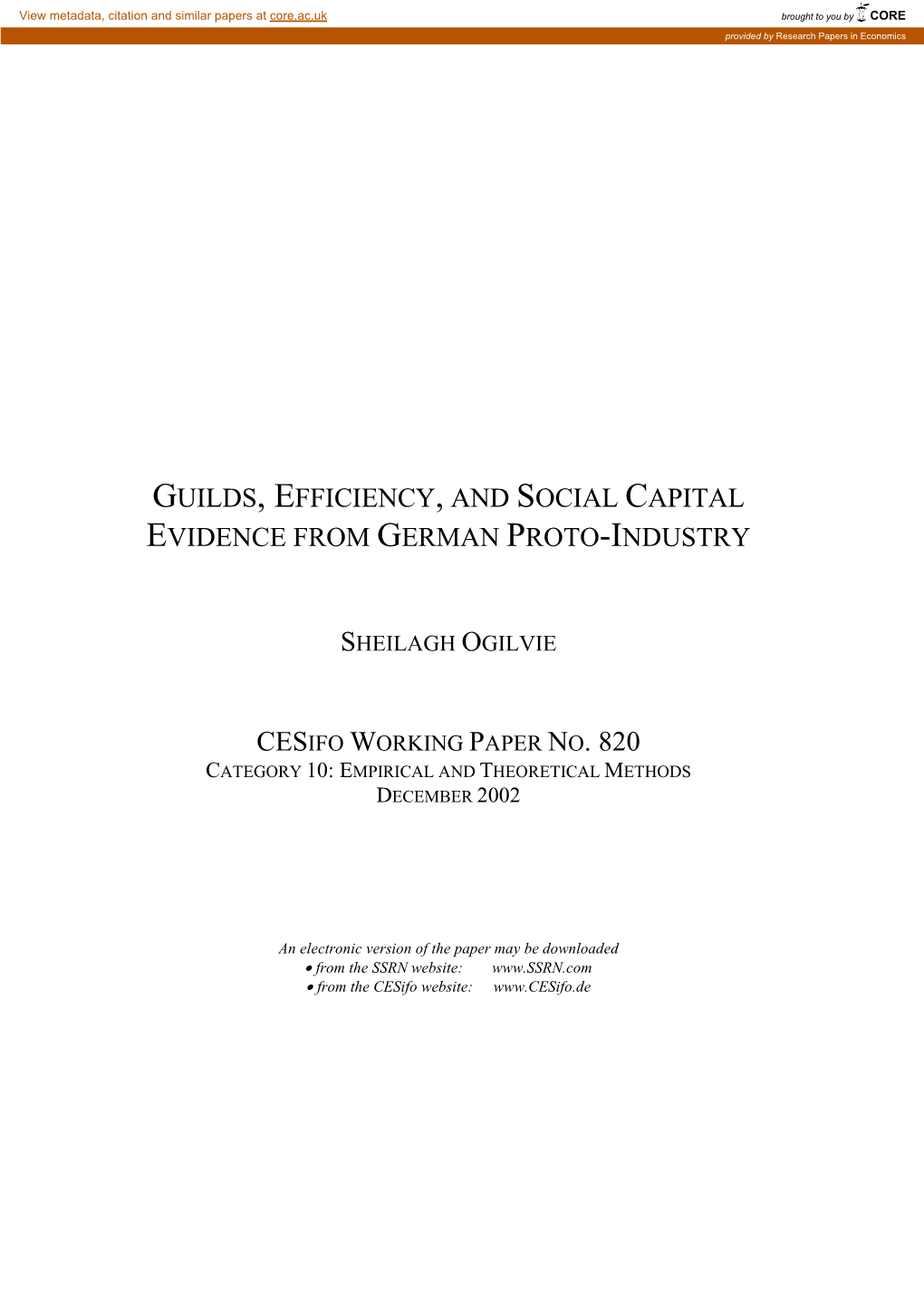 Guilds, Efficiency, and Social Capital: Evidence from German Proto-Industry