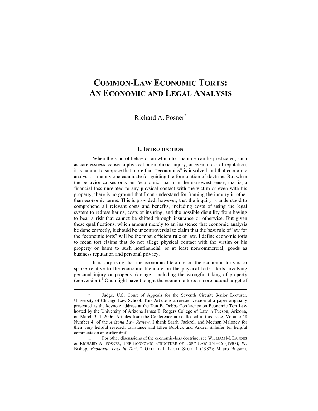 Common-Law Economic Torts: an Economic and Legal Analysis