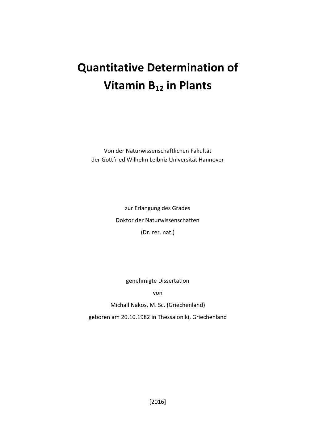 Quantitative Determination of Vitamin B12 in Plants