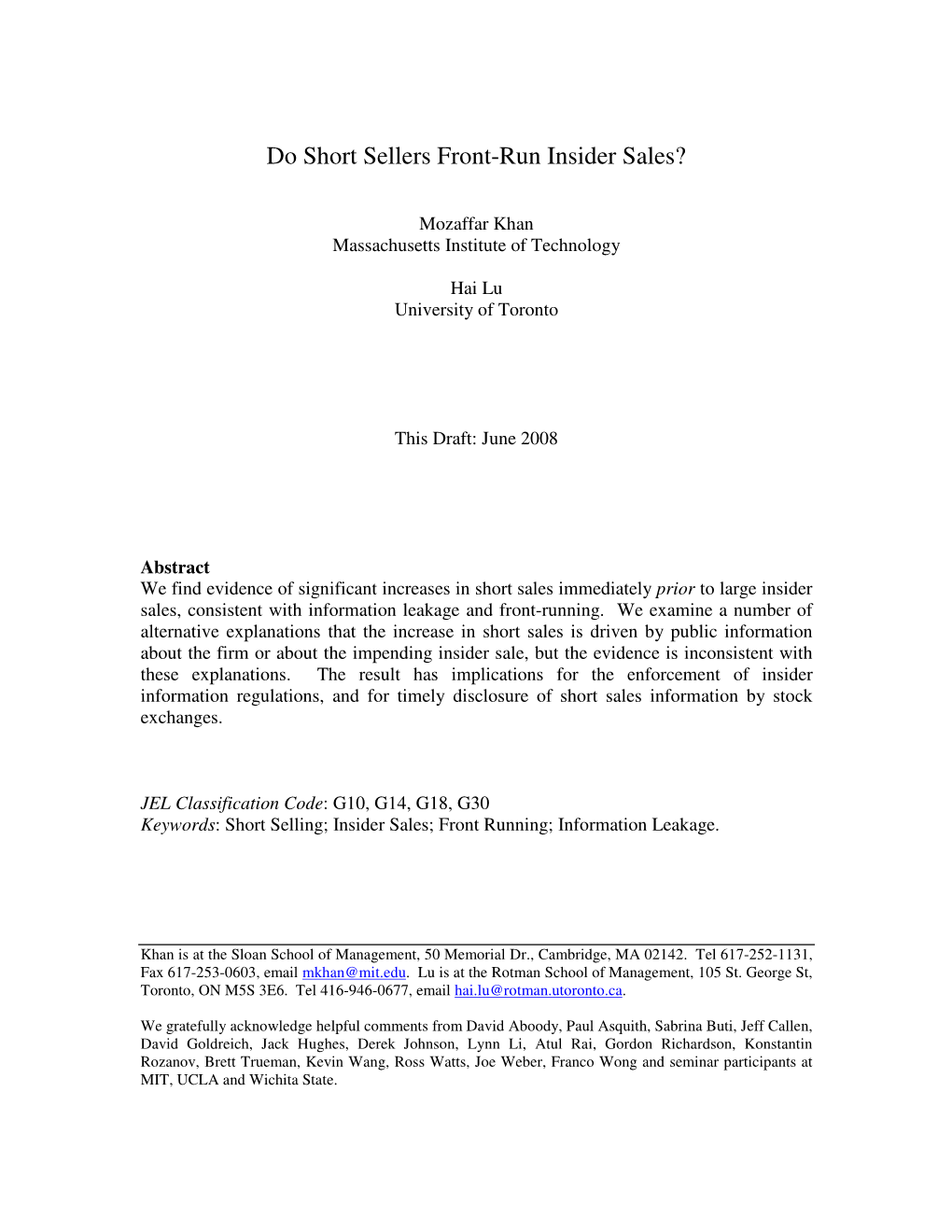 Do Short Sellers Front-Run Insider Sales?