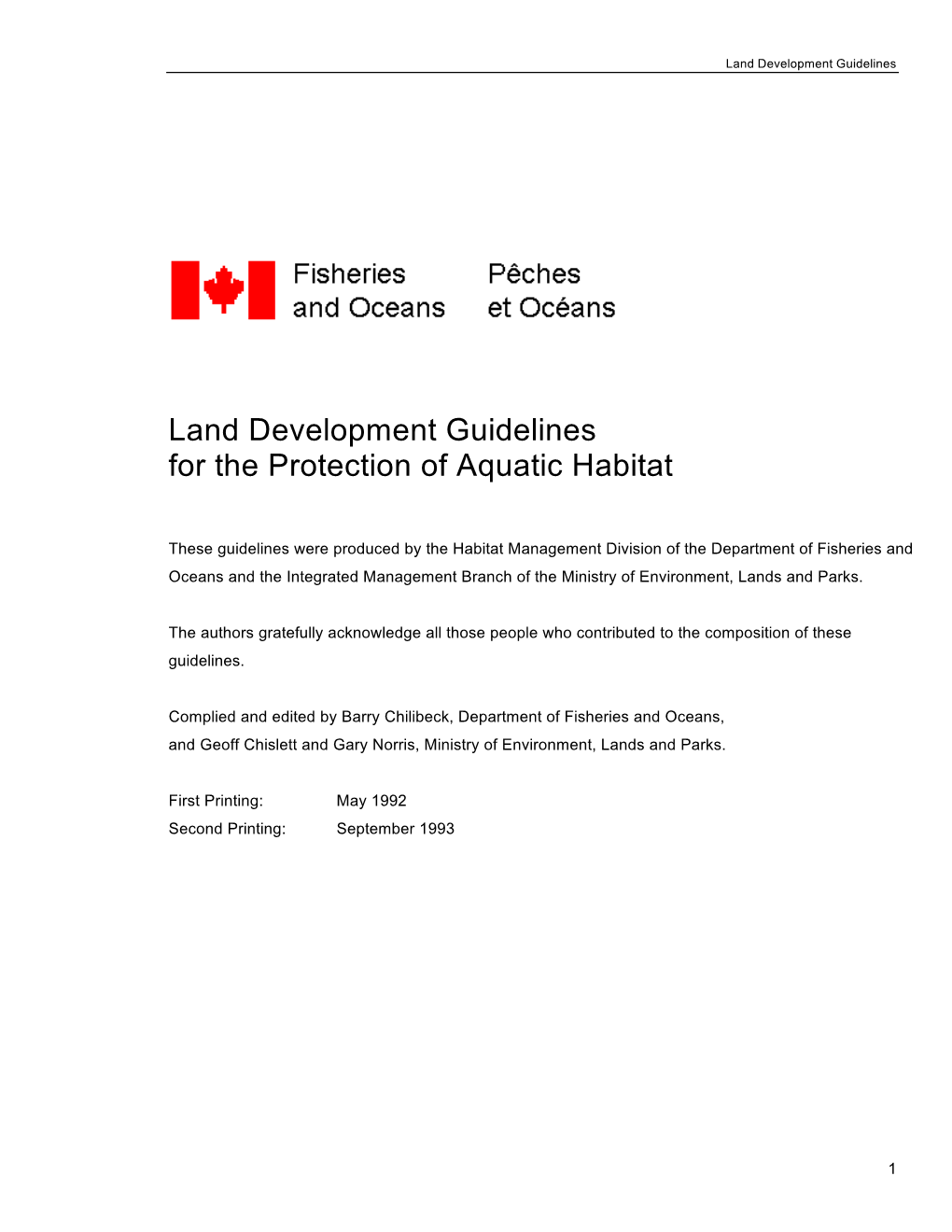 Land Development Guidelines for the Protection of Aquatic Habitat