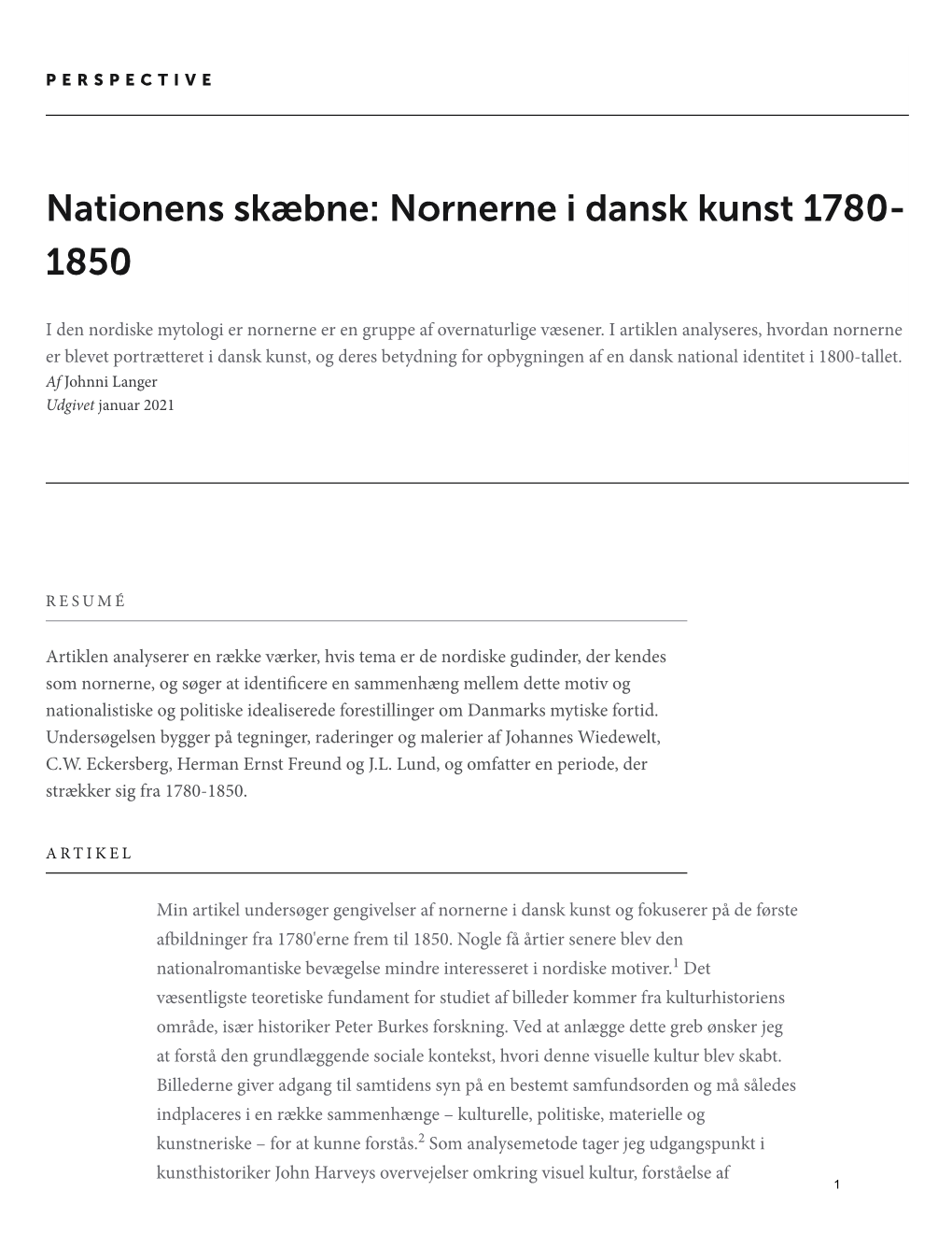 Nationens Skæbne: Nornerne I Dansk Kunst 1780- 1850