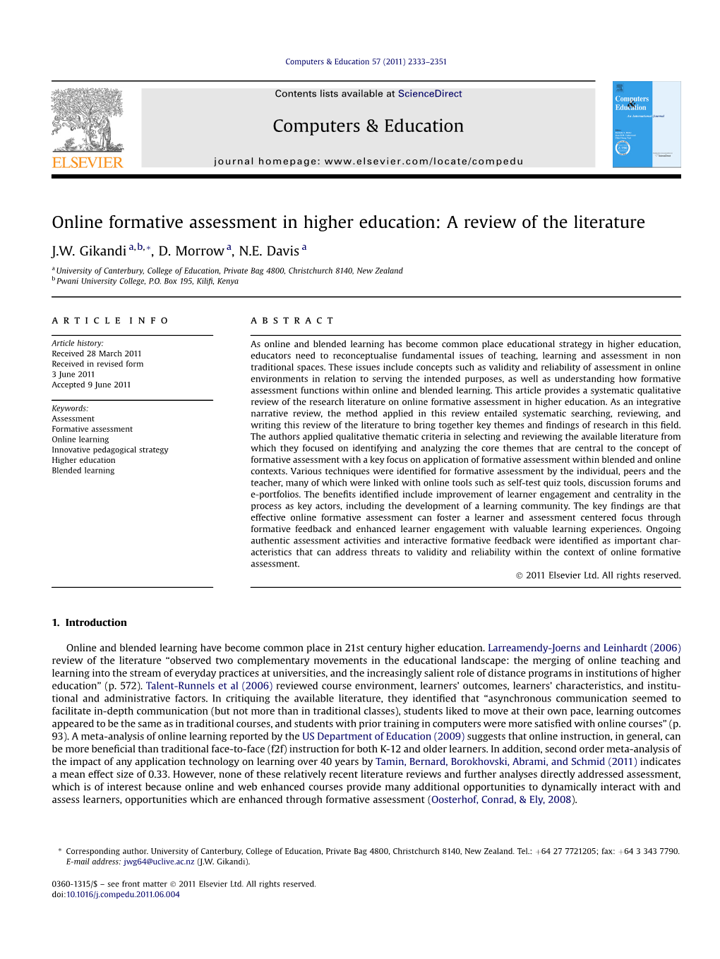 Online Formative Assessment in Higher Education: a Review of the Literature
