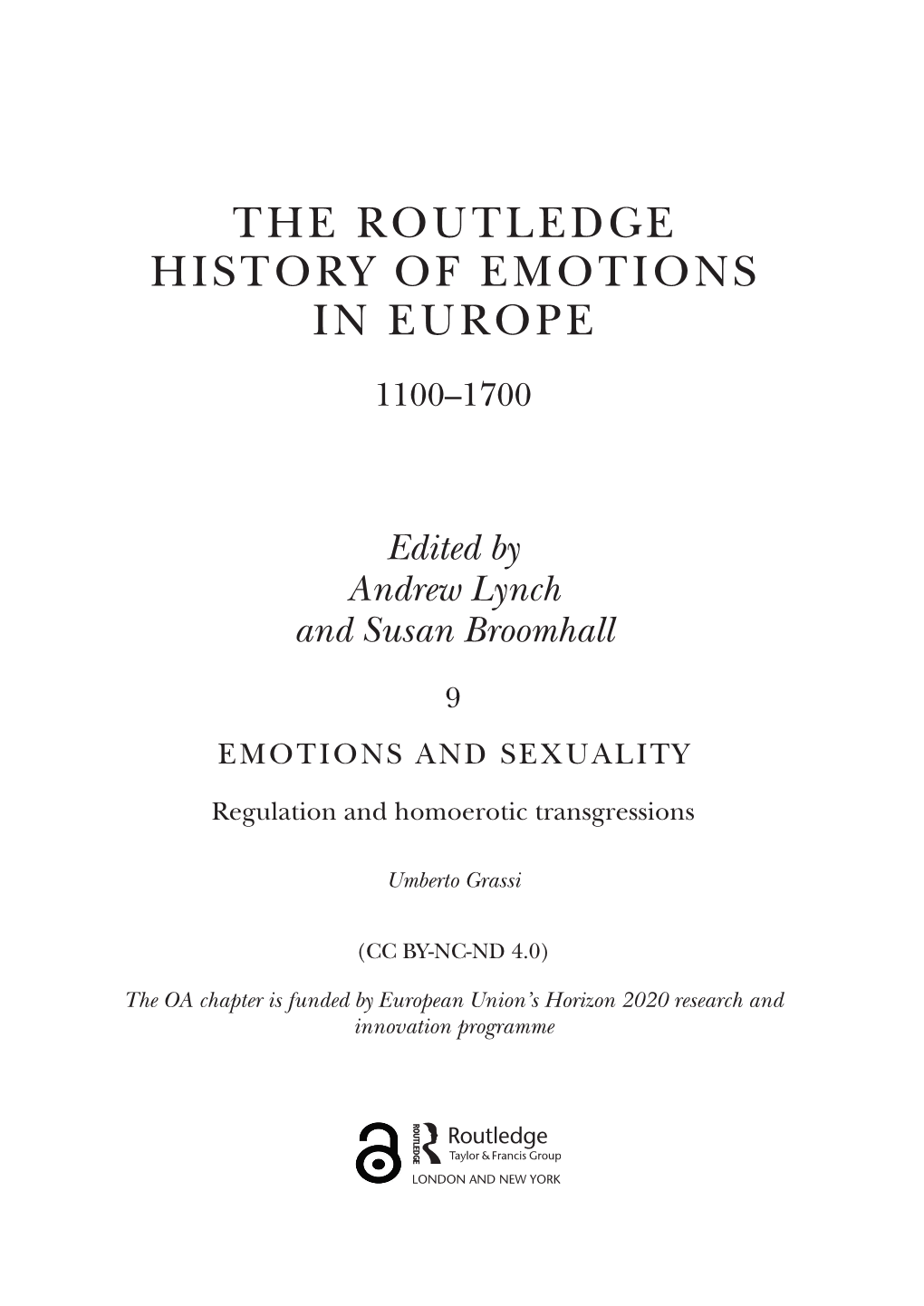 The Routledge History of Emotions in Europe