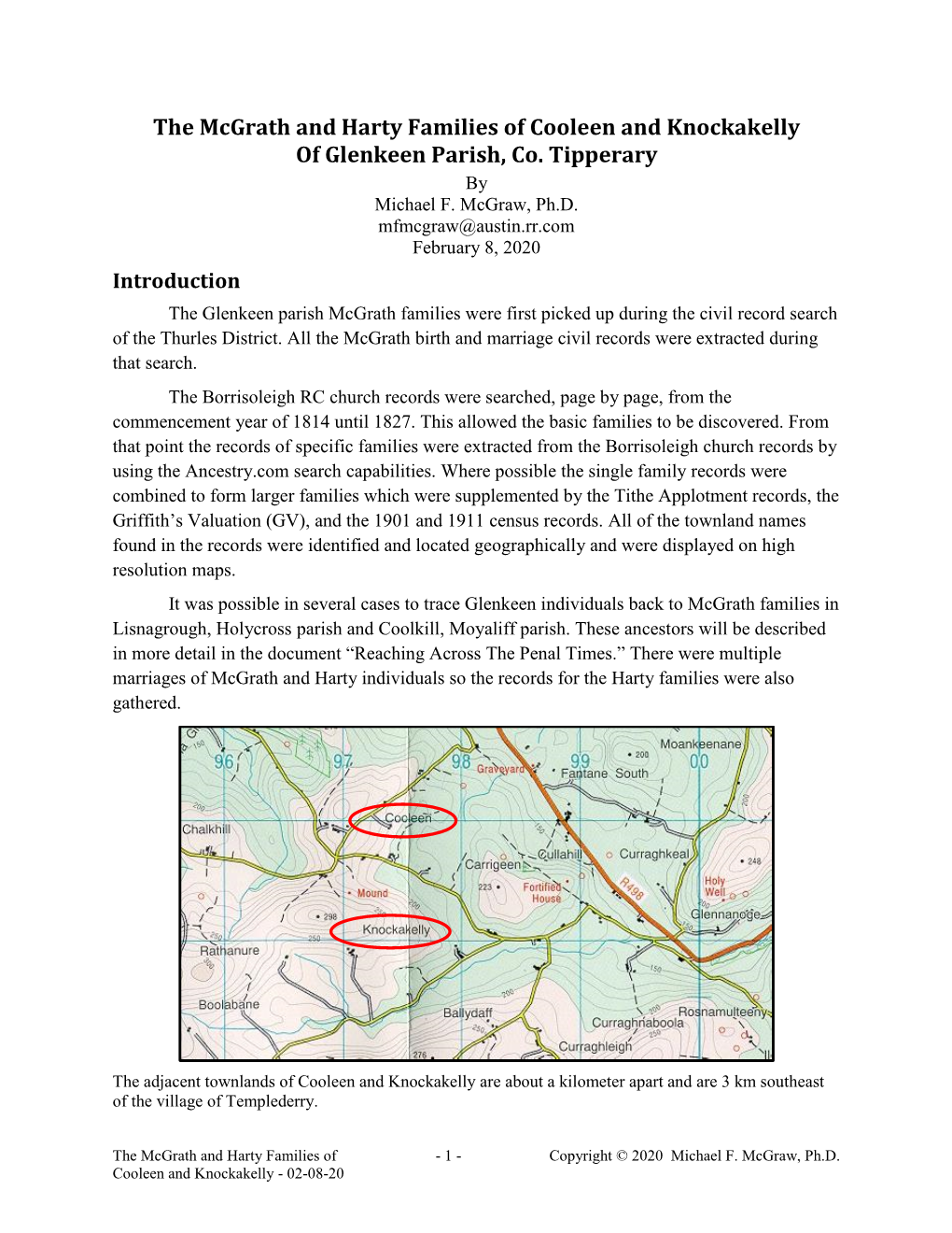 The Mcgrath and Harty Families of Cooleen and Knockakelly of Glenkeen Parish, Co