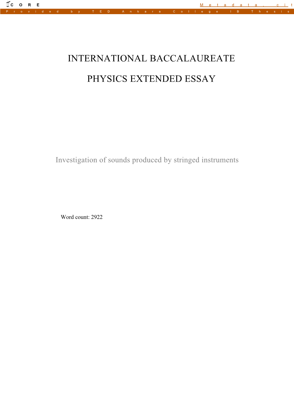 International Baccalaureate Physics Extended Essay