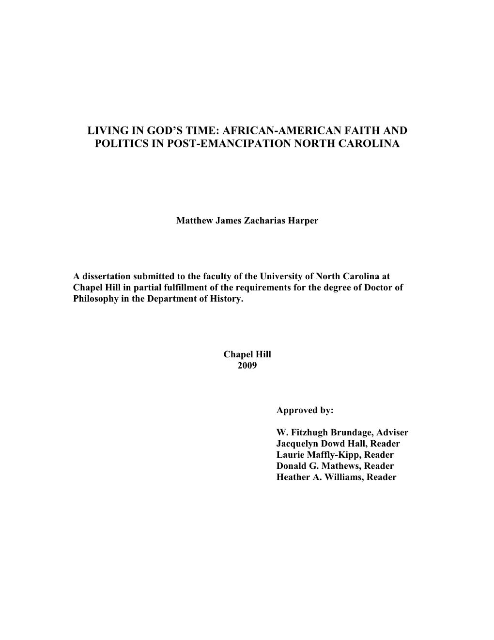 African-American Faith and Politics in Post-Emancipation North Carolina