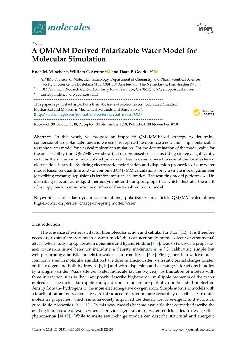 A QM/MM Derived Polarizable Water Model for Molecular Simulation