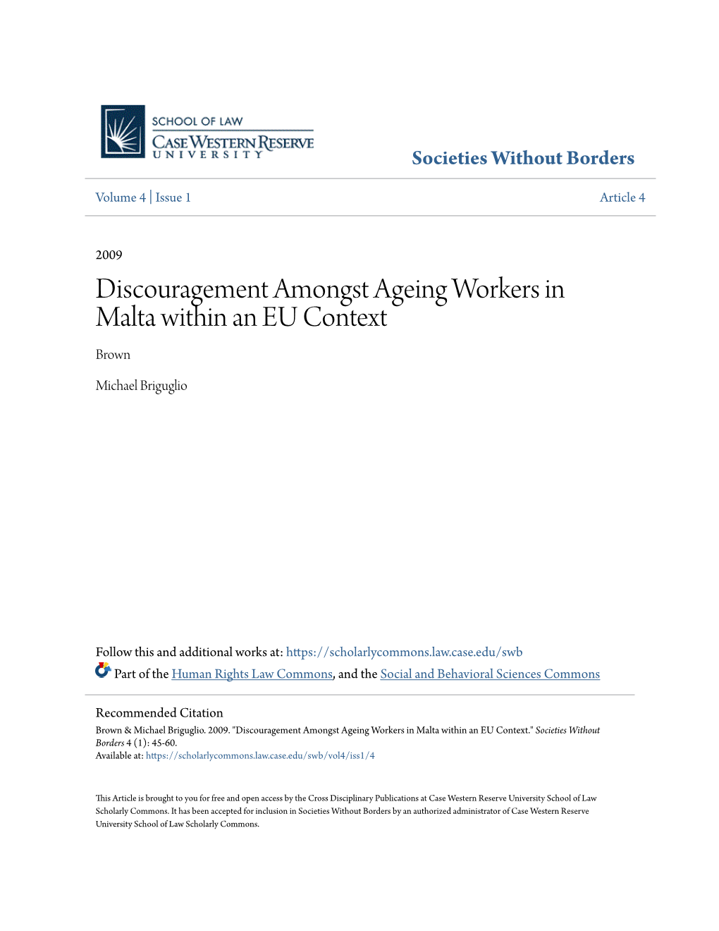 Discouragement Amongst Ageing Workers in Malta Within an EU Context Brown