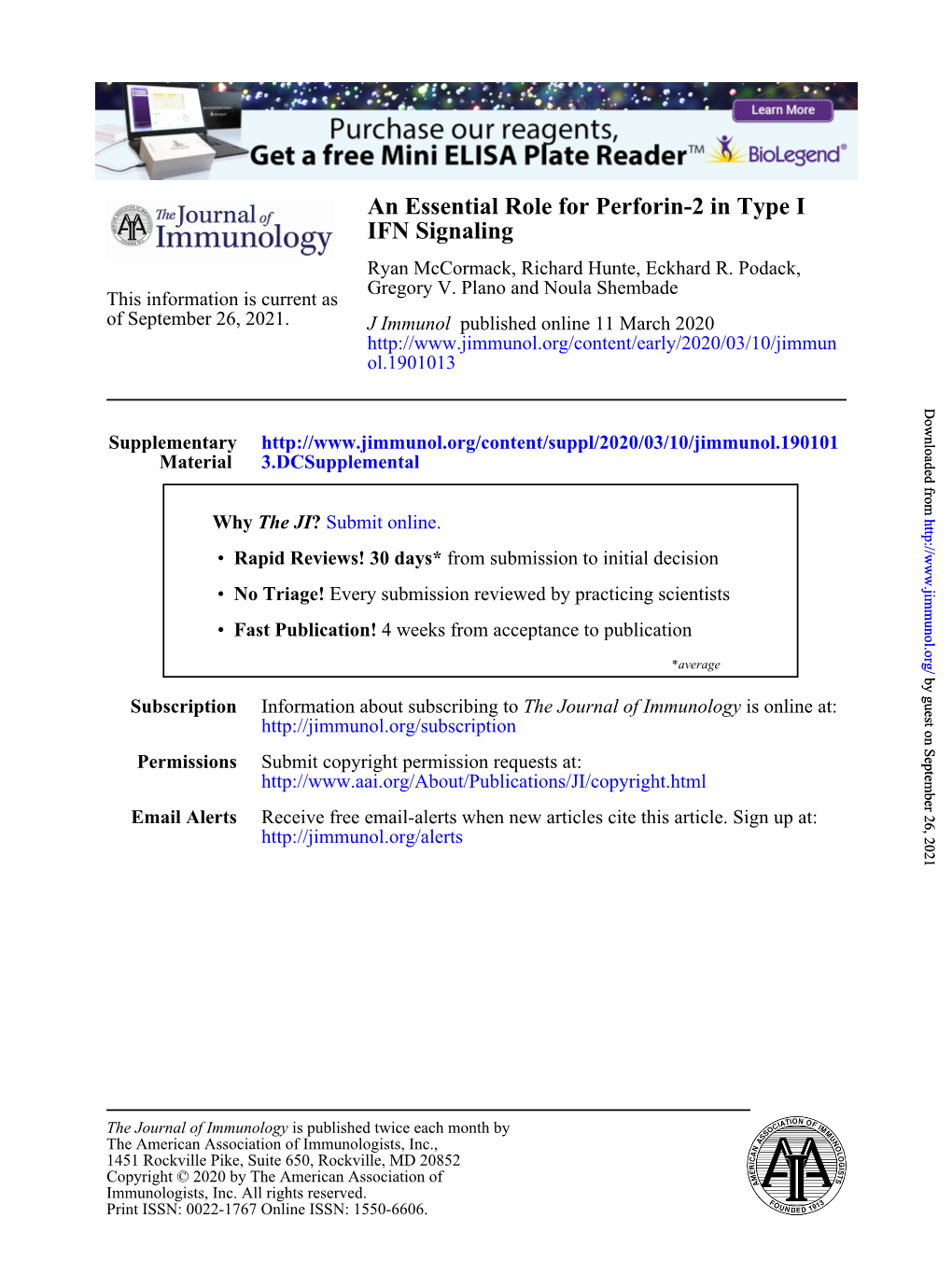 An Essential Role for Perforin-2 in Type I IFN Signaling Ryan Mccormack, Richard Hunte, Eckhard R