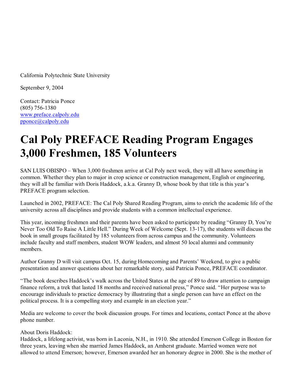 Cal Poly PREFACE Reading Program Engages 3,000 Freshmen, 185 Volunteers