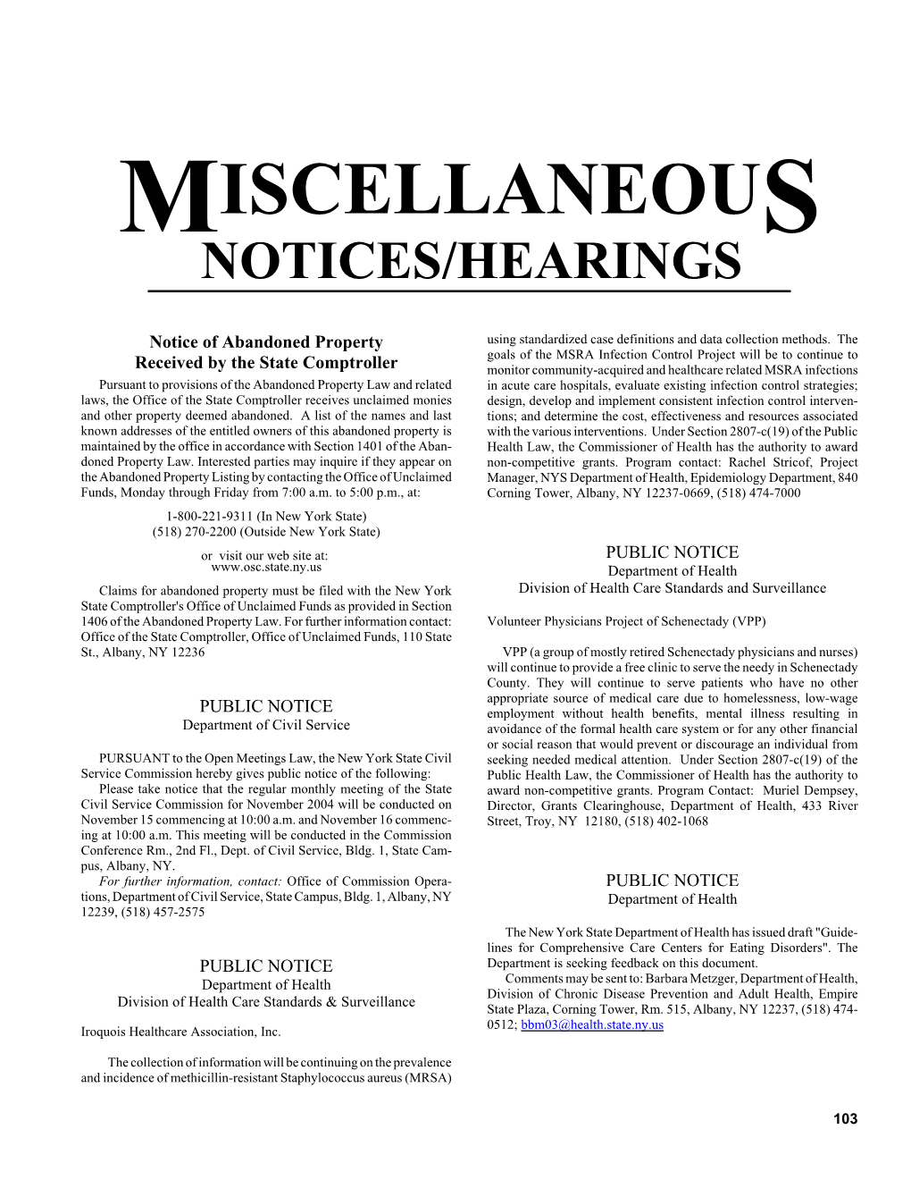 Miscellaneous Notices/Hearings