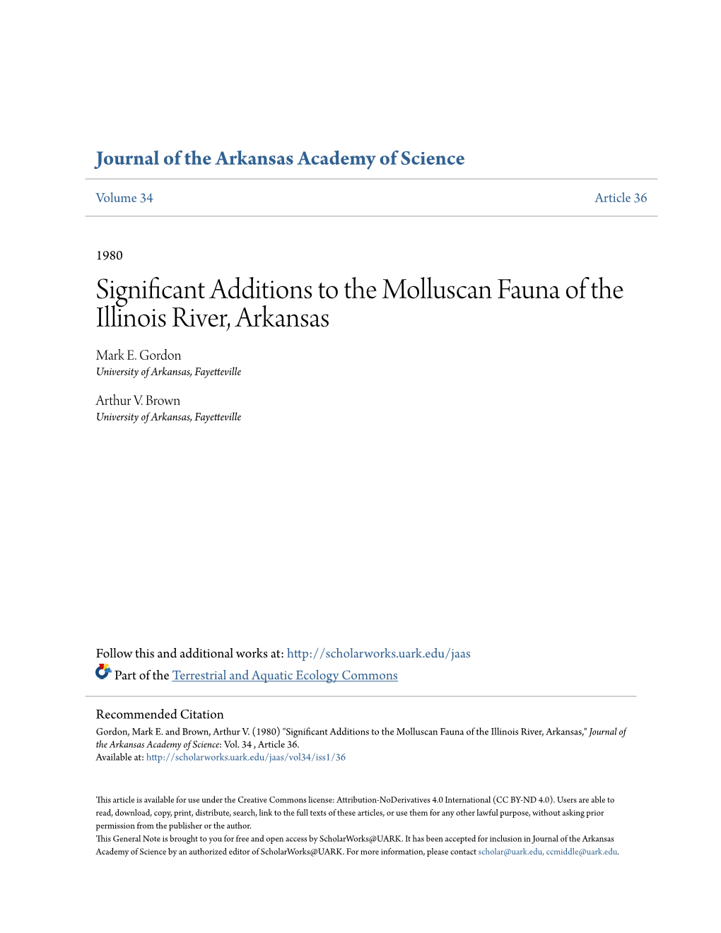 Significant Additions to the Molluscan Fauna of the Illinois River, Arkansas Mark E