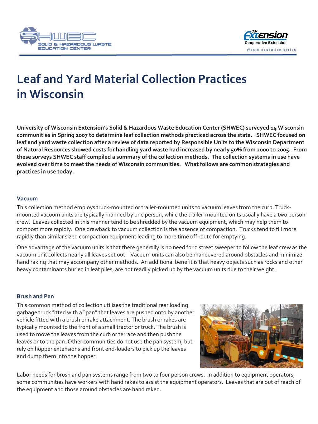 Leaf and Yard Material Collection Practices in Wisconsin