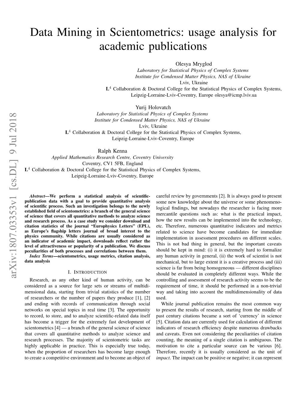 Data Mining in Scientometrics: Usage Analysis for Academic Publications