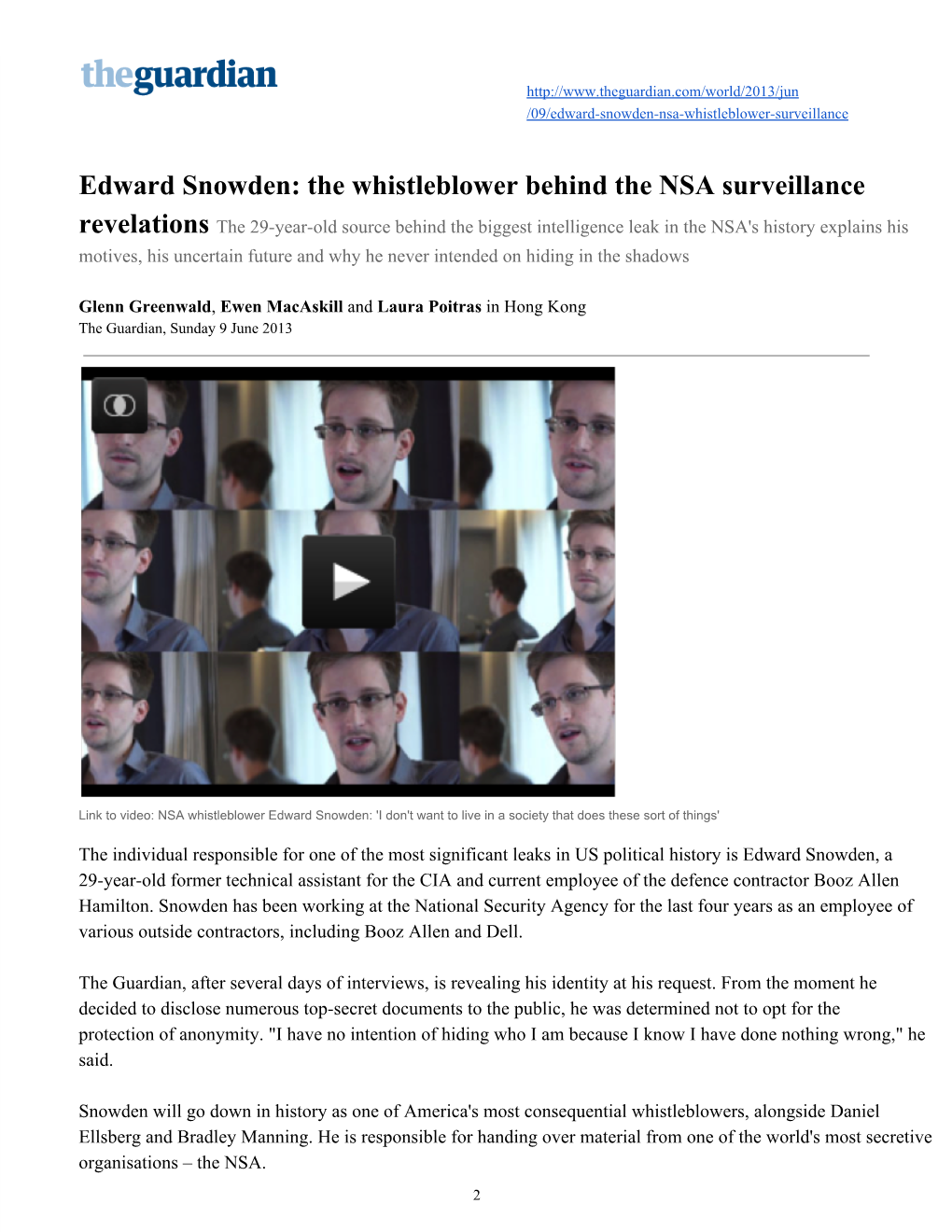 Edward Snowden: the Whistleblower Behind the NSA Surveillance
