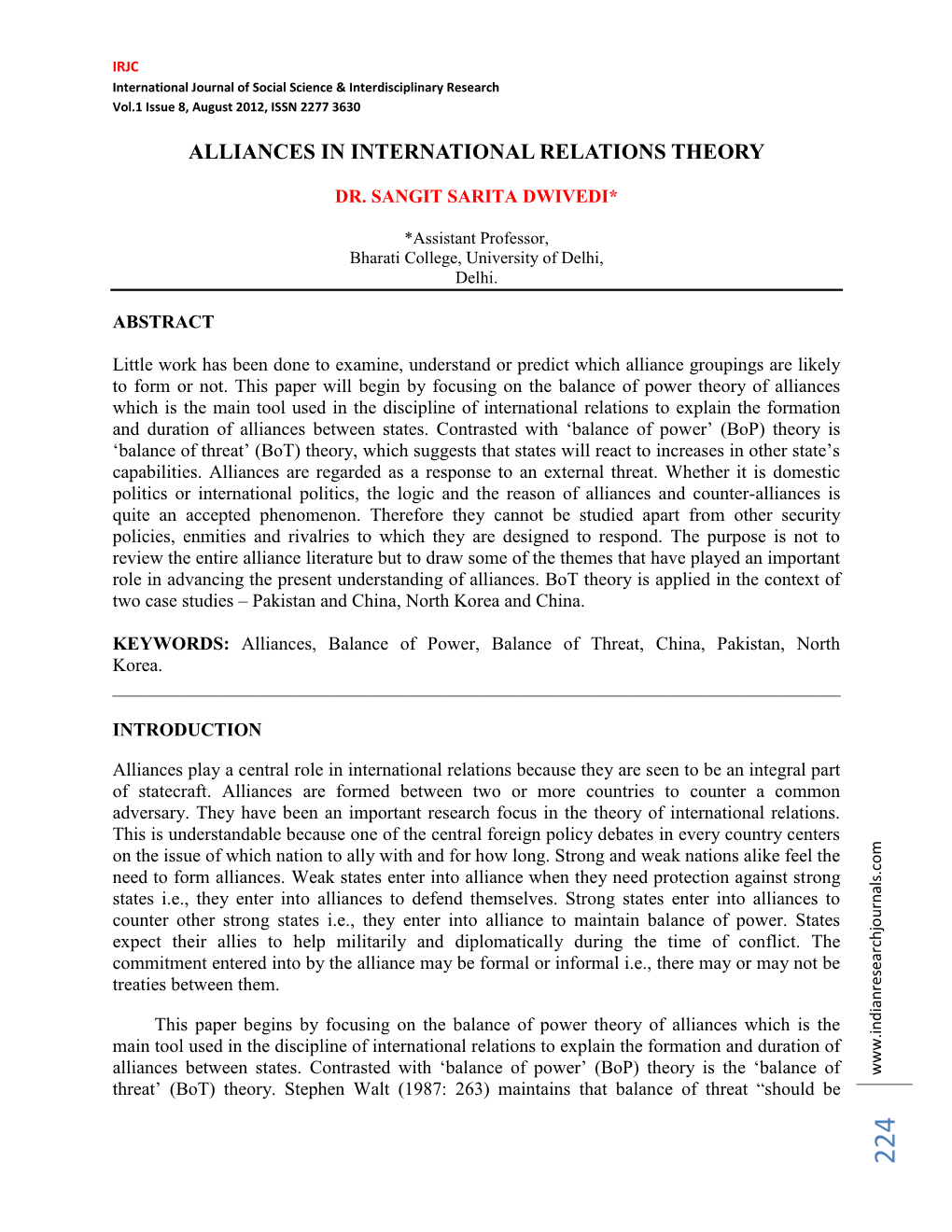 Alliances in International Relations Theory