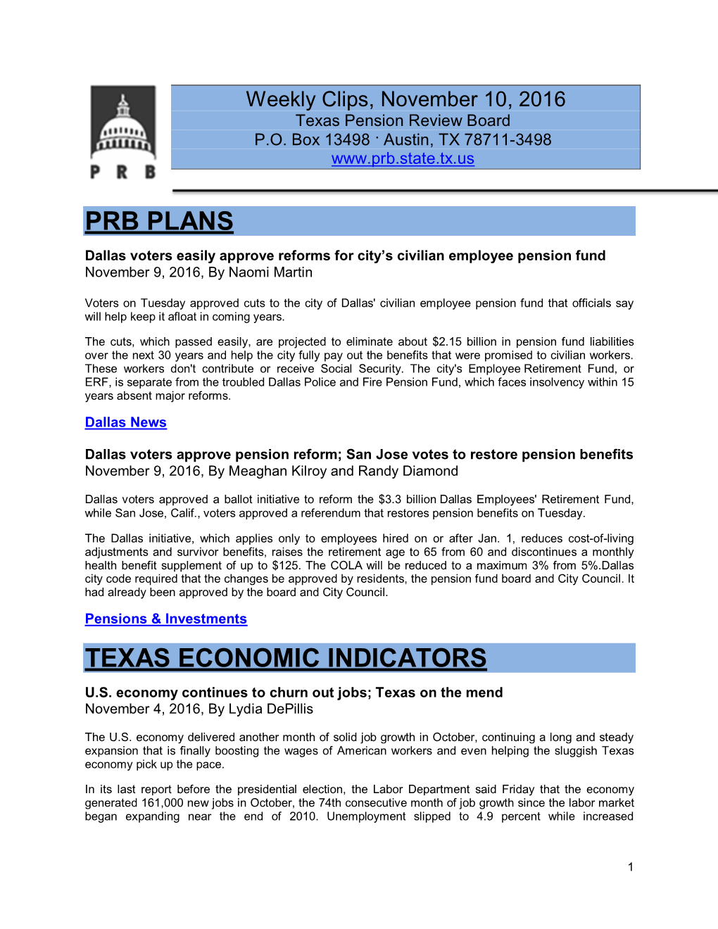 Prb Plans Texas Economic Indicators