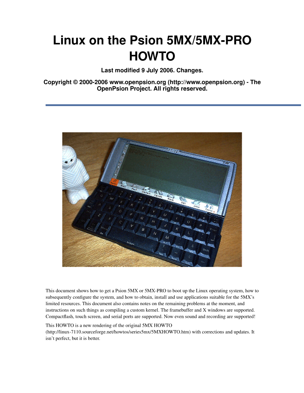 Linux on the Psion 5MX/5MX-PRO HOWTO Last Modiﬁed 9 July 2006