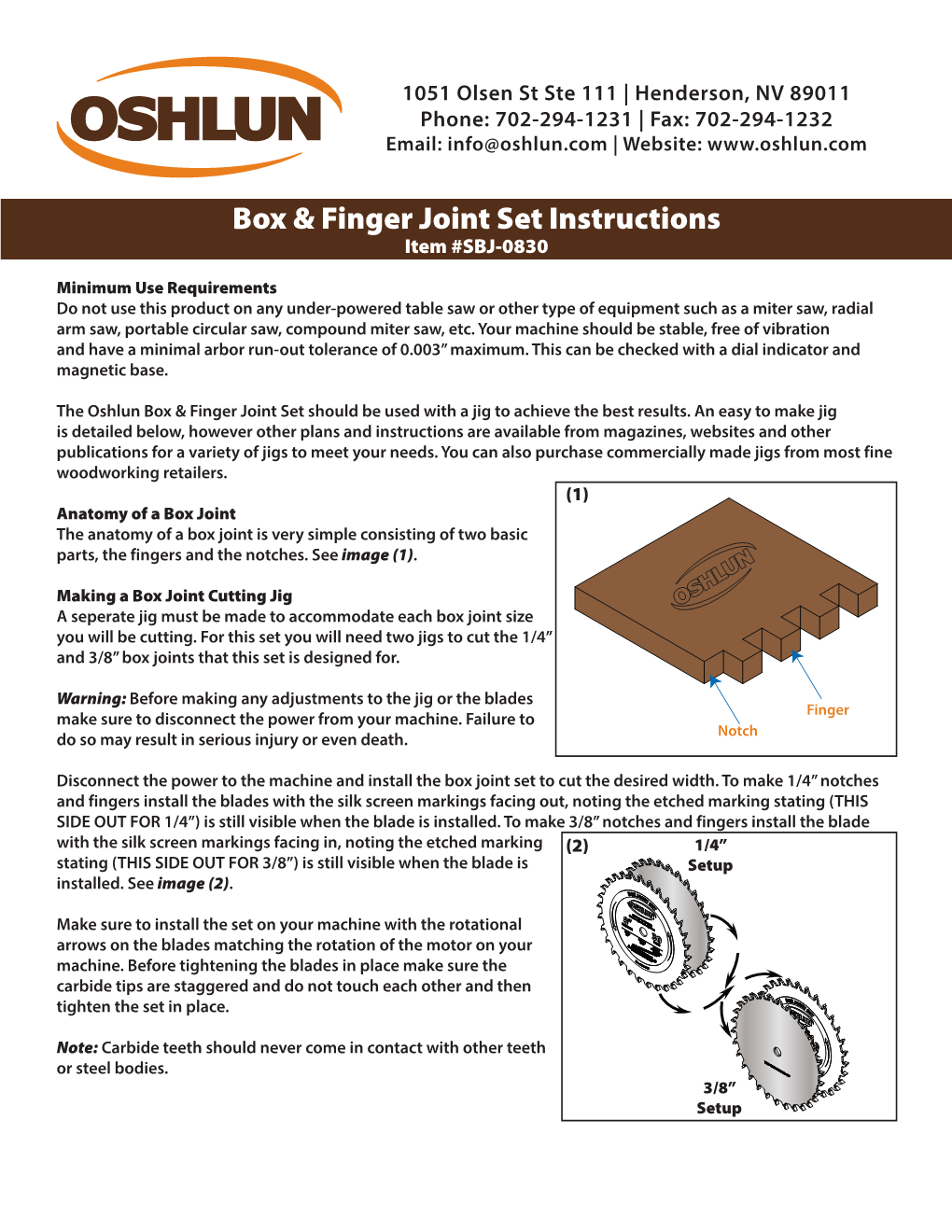 Box & Finger Joint Set Instructions