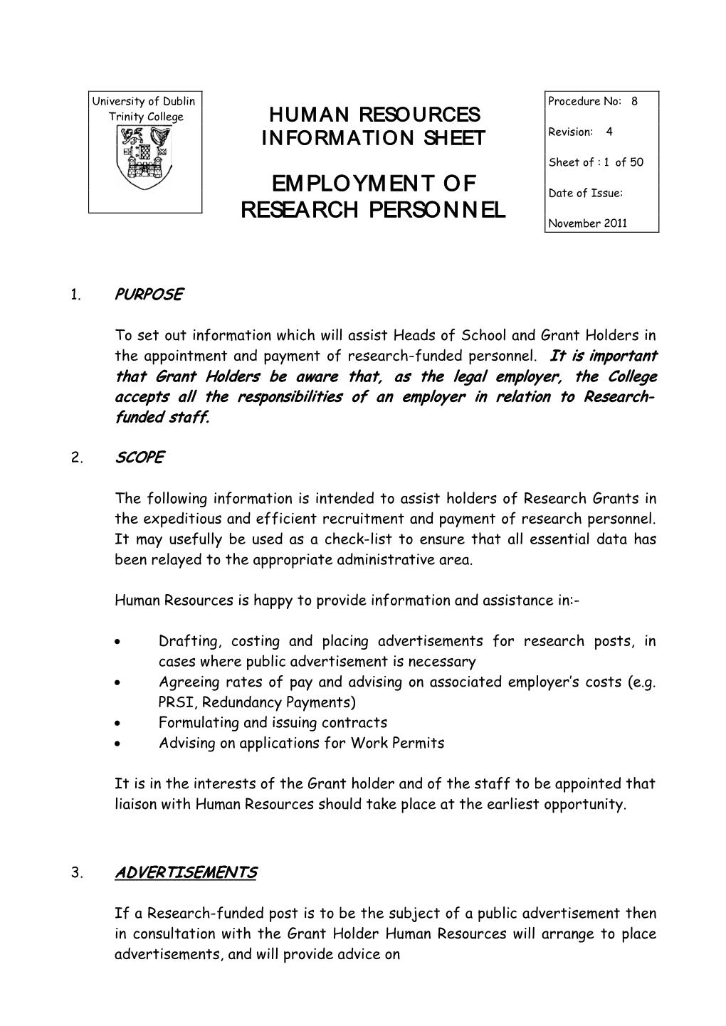 Human Resources Information Sheet