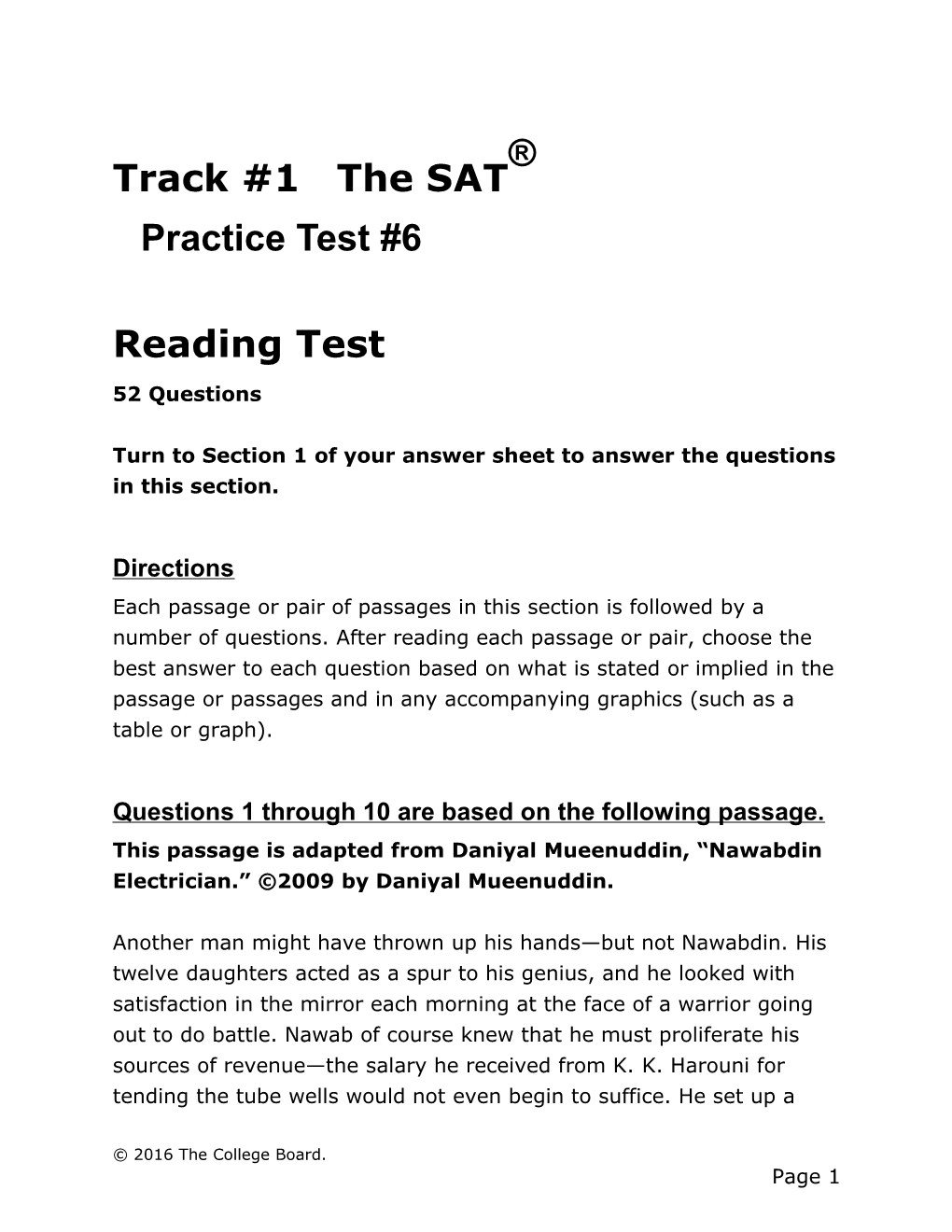 SAT Practice Test 6 For Assistive Technology – Reading Test | SAT Suite Of Assessments – The College Board