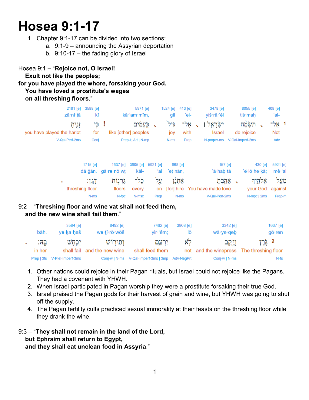 Hosea 9:1-17 1