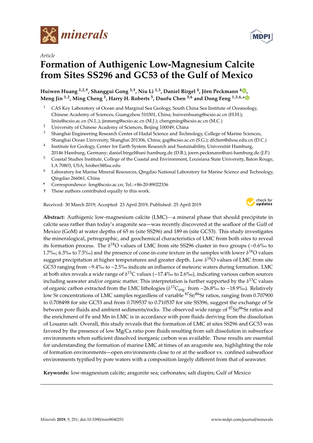 Formation of Authigenic Low-Magnesium Calcite from Sites SS296 and GC53 of the Gulf of Mexico