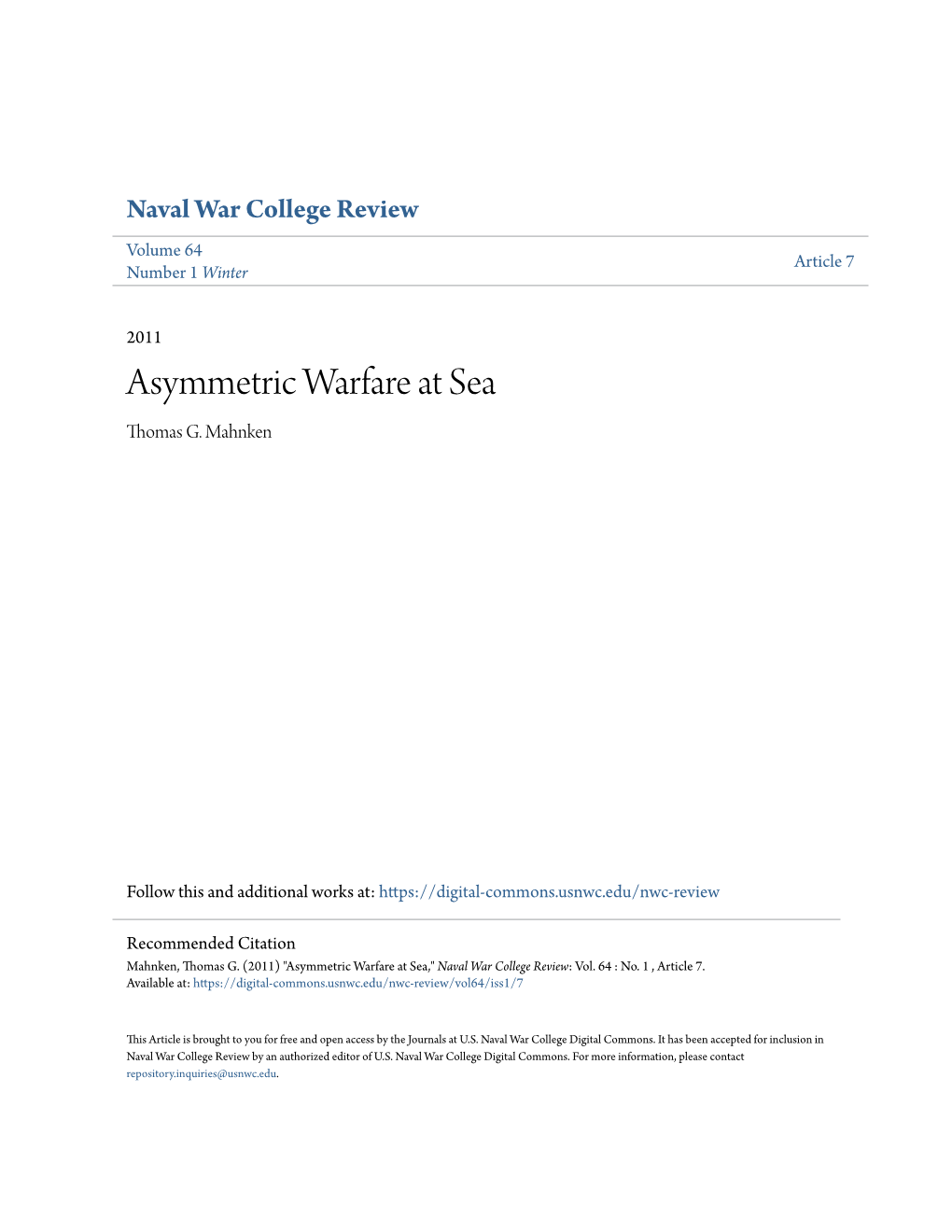 Asymmetric Warfare at Sea Thomas G