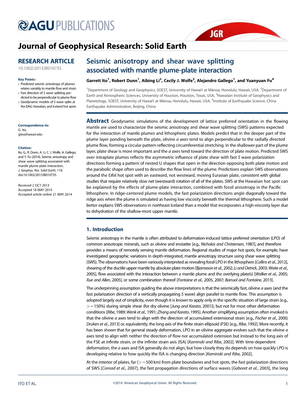 Seismic Anisotropy and Shear Wave Splitting Associated with Mantle Plume-Plate Interaction