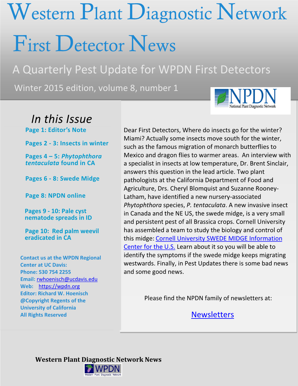 Western Plant Diagnostic Network First Detector News