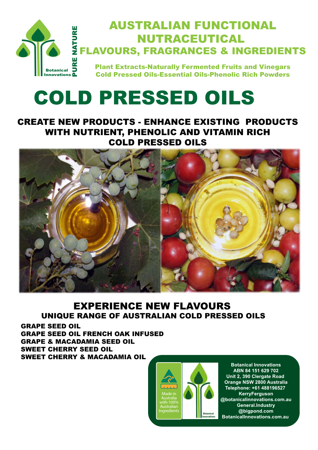 Botanical Innovations F&B Cold Pressed Oils