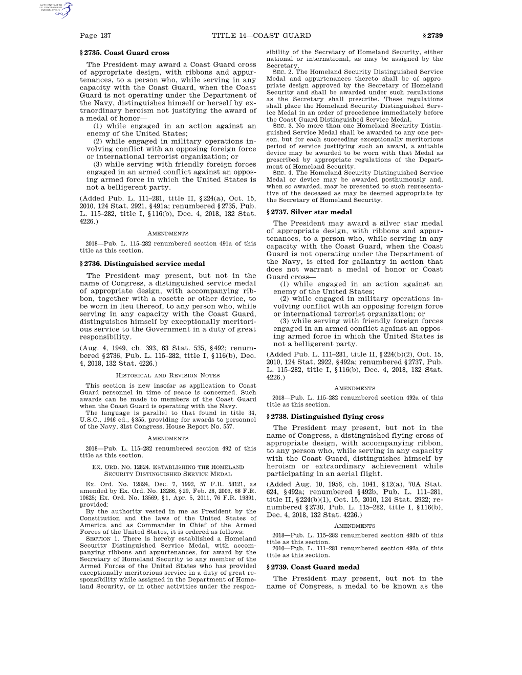 Page 137 TITLE 14—COAST GUARD § 2739 § 2735. Coast Guard Cross