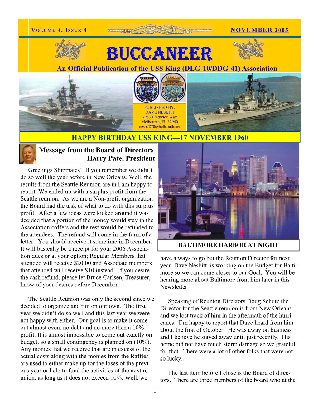 BUCCANEER an Official Publication of the USS King (DLG-10/DDG-41) Association