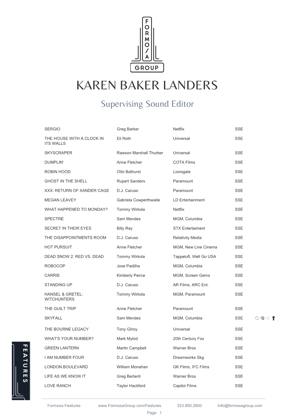 KAREN BAKER LANDERS Supervising Sound Editor