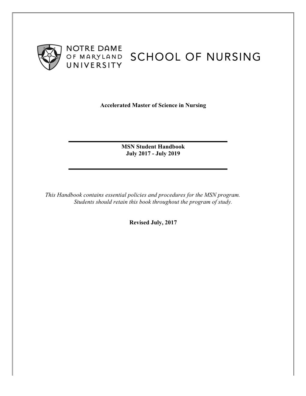 Accelerated Master of Science in Nursing MSN Student Handbook