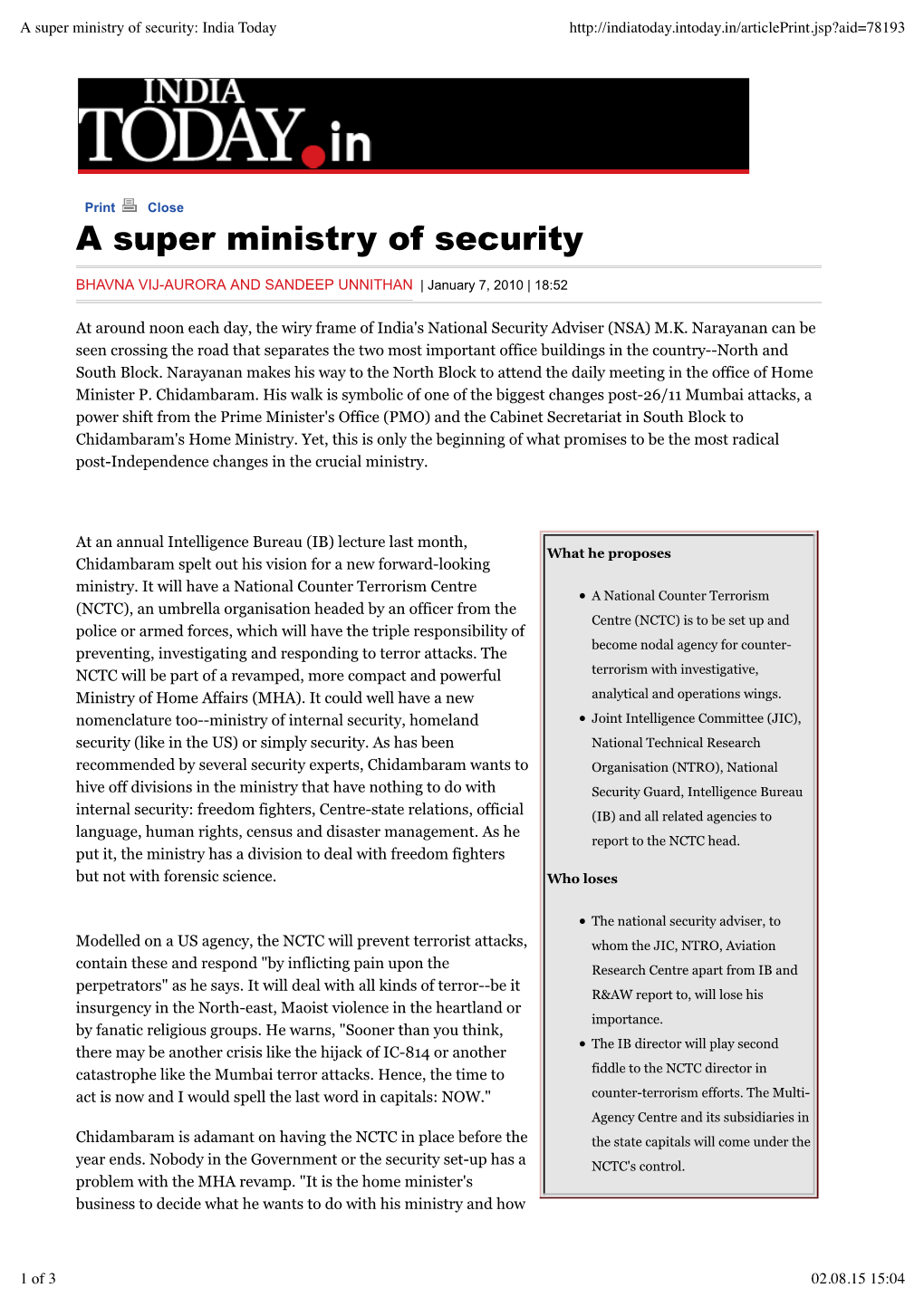 A Super Ministry of Security: India Today