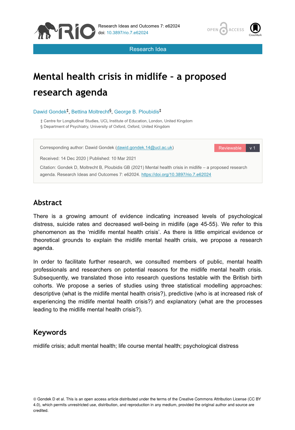Mental Health Crisis in Midlife – a Proposed Research Agenda