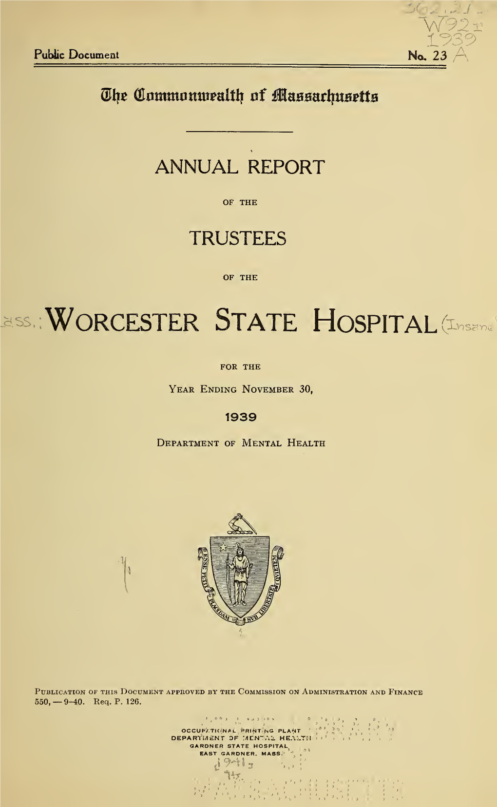 Annual Report of the Trustees of the Worcester State Hospital