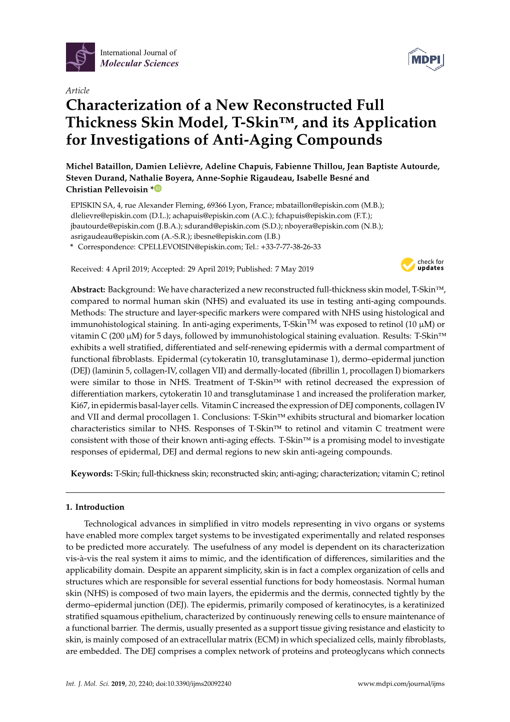 Characterization of a New Reconstructed Full Thickness Skin Model, T-Skin™, and Its Application for Investigations of Anti-Aging Compounds