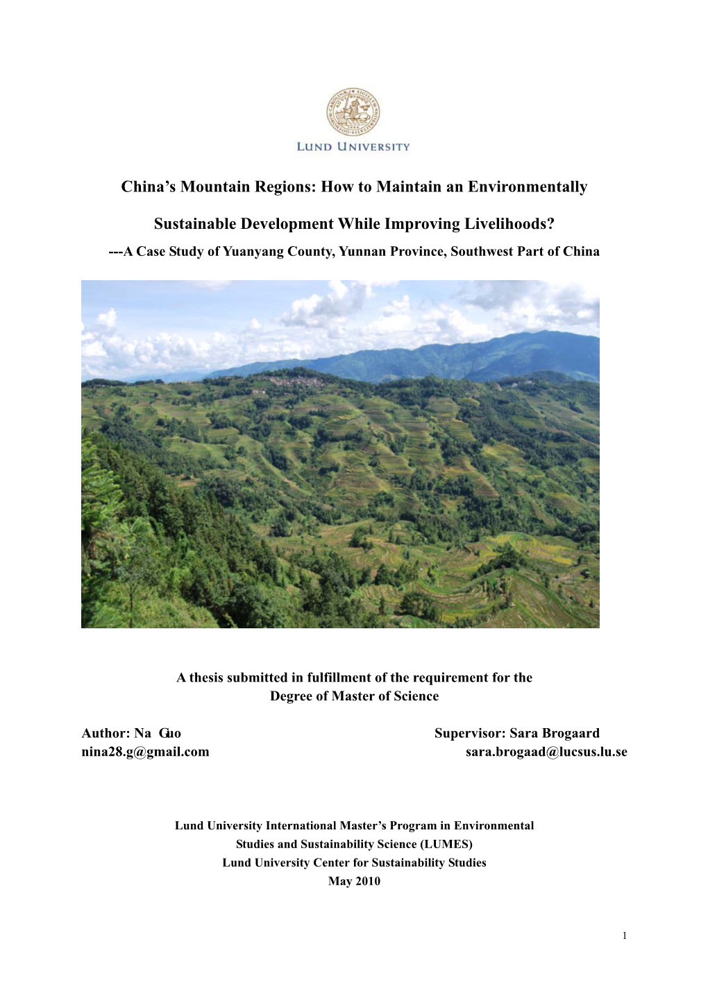 China's Mountains Regions' Rural Development and Livelihood