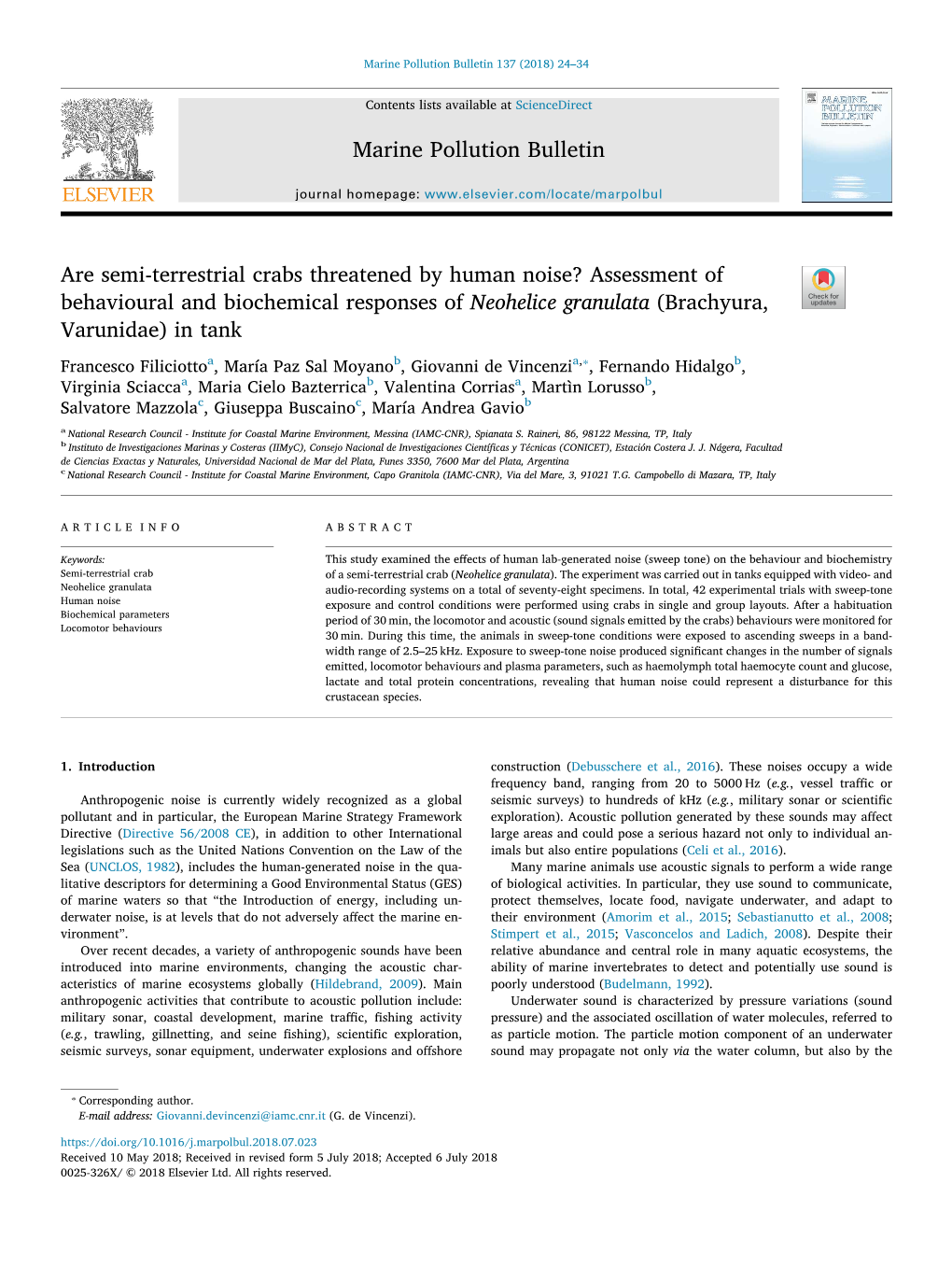 Marine Pollution Bulletin 137 (2018) 24–34