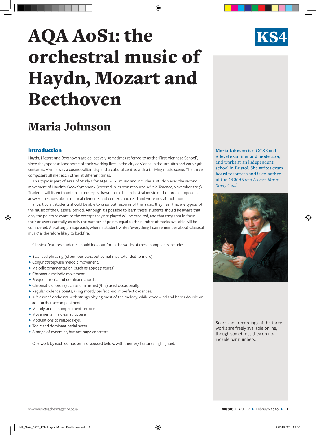 MT Sow 0220 KS4 Haydn Mozart Beethoven.Indd 1 22/01/2020 12:36 AQA Aos1: the Orchestral Music of Haydn, Mozart and Beethoven KS4