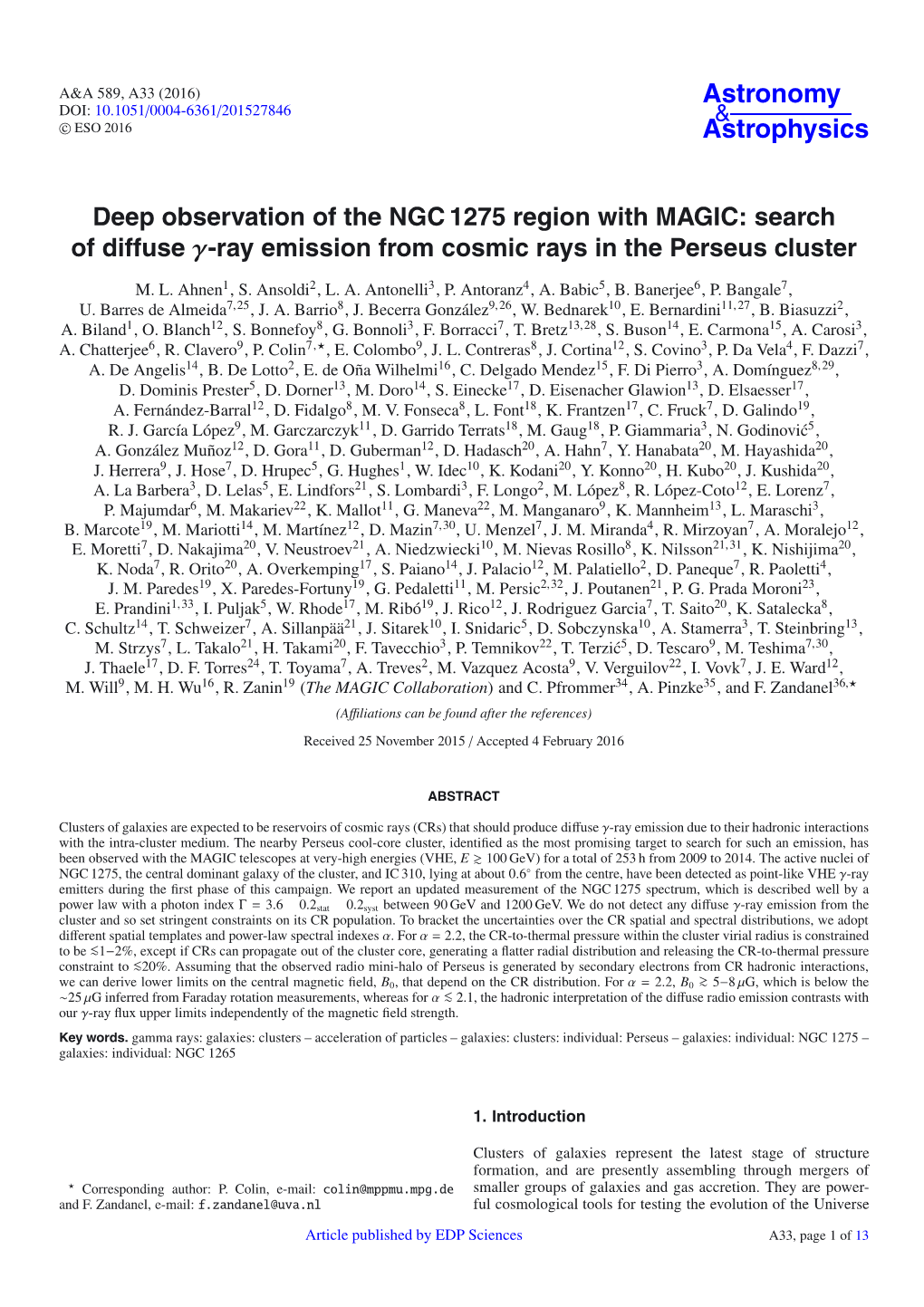 Search of Diffuse Γ-Ray Emission from Cosmic Rays in the Perseus Cluster