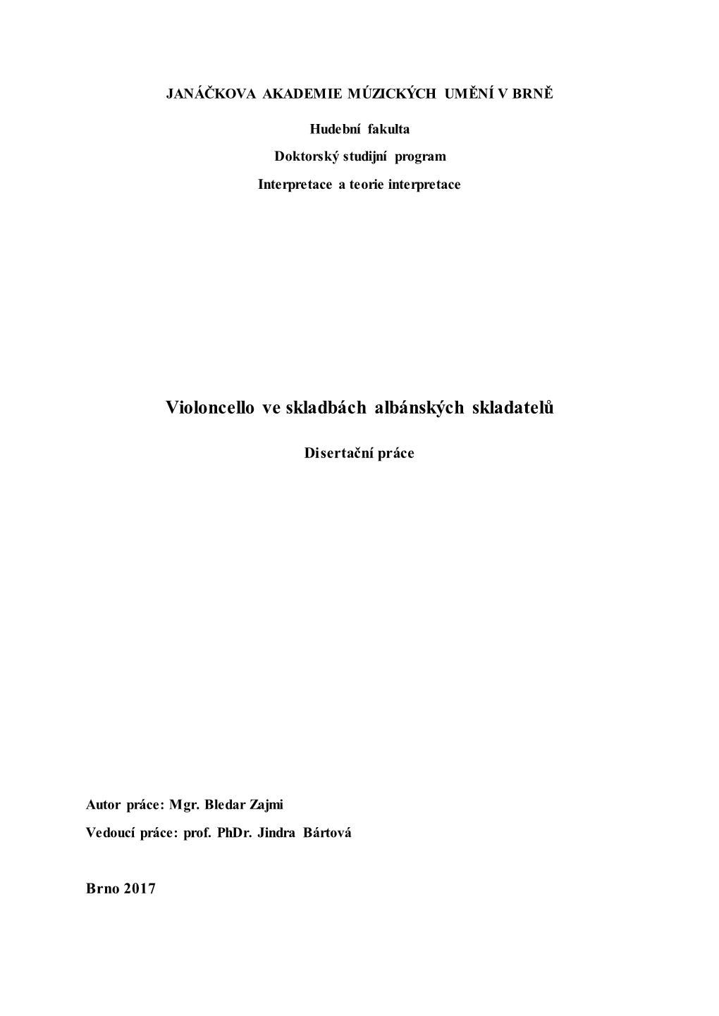 Violoncello Ve Skladbách Albánských Skladatelů