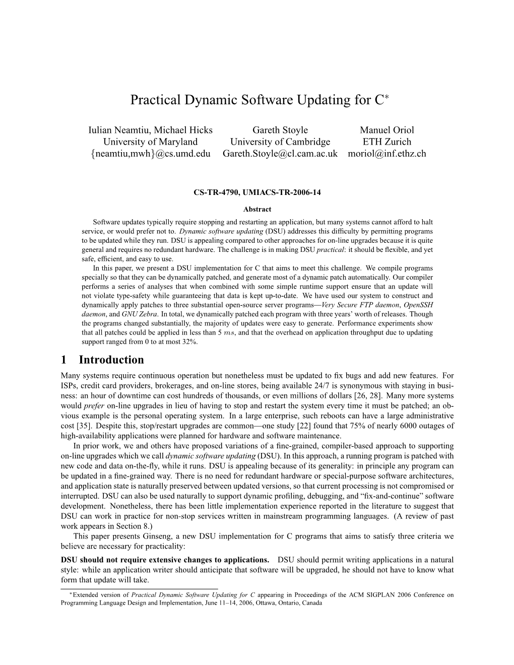 Practical Dynamic Software Updating for C∗