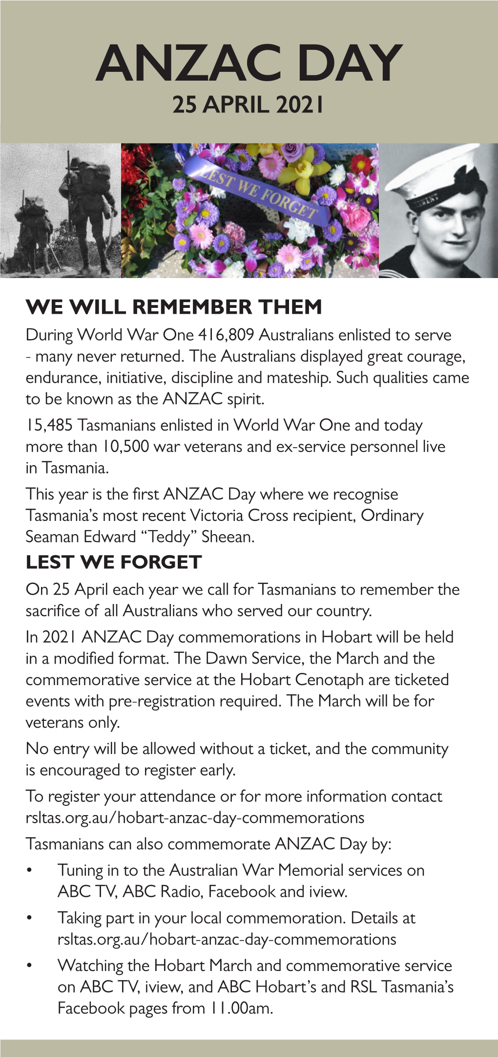 Anzac Day 25 April 2021