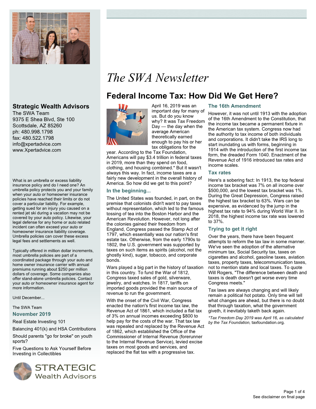 The SWA Newsletter Federal Income